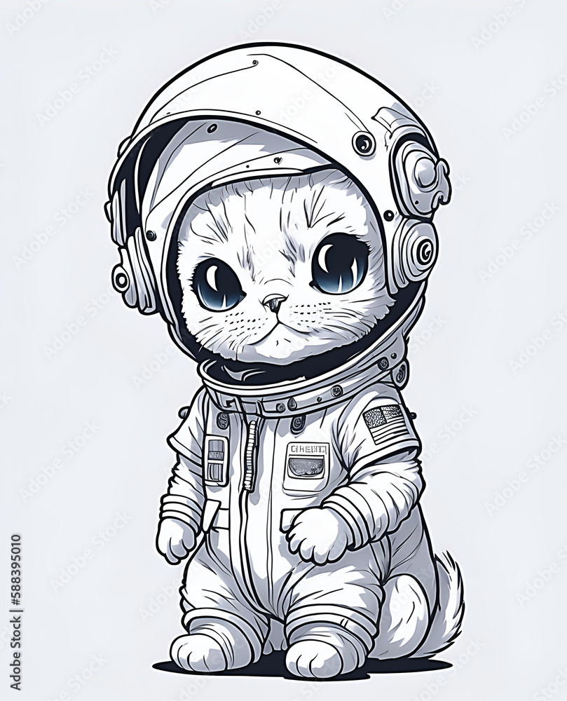 Fototapeta premium loveable cute baby cat wearing an astronaut suit