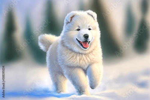 portrait of a purebred dog samoyed smile happiness. Generative AI © AI Farm