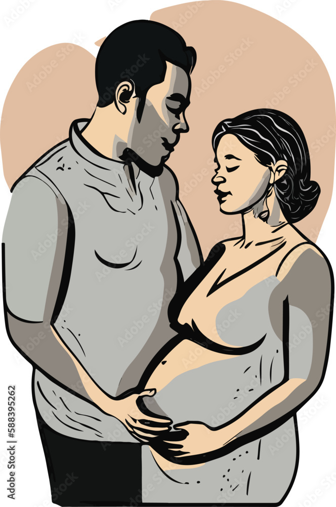 Pregnant mother illustration in elegant line art style, Pregnant women vector