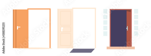 Open Doors Isolated on White Background. House Entrance, Facade or Interior Decorative Architectural Elements