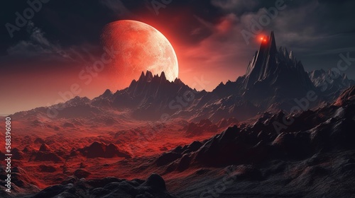 giant moon in the mountains AI Generated