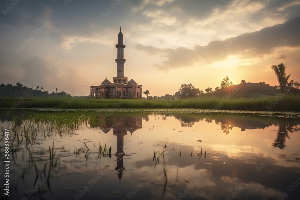 mosque full object perspective photo generate AI, for ramadhan kareem, eid al fitr, eid adha, islamic event mosque full object perspective photo generate AI, for ramadhan kareem, eid al fitr, eid adha, islamic event