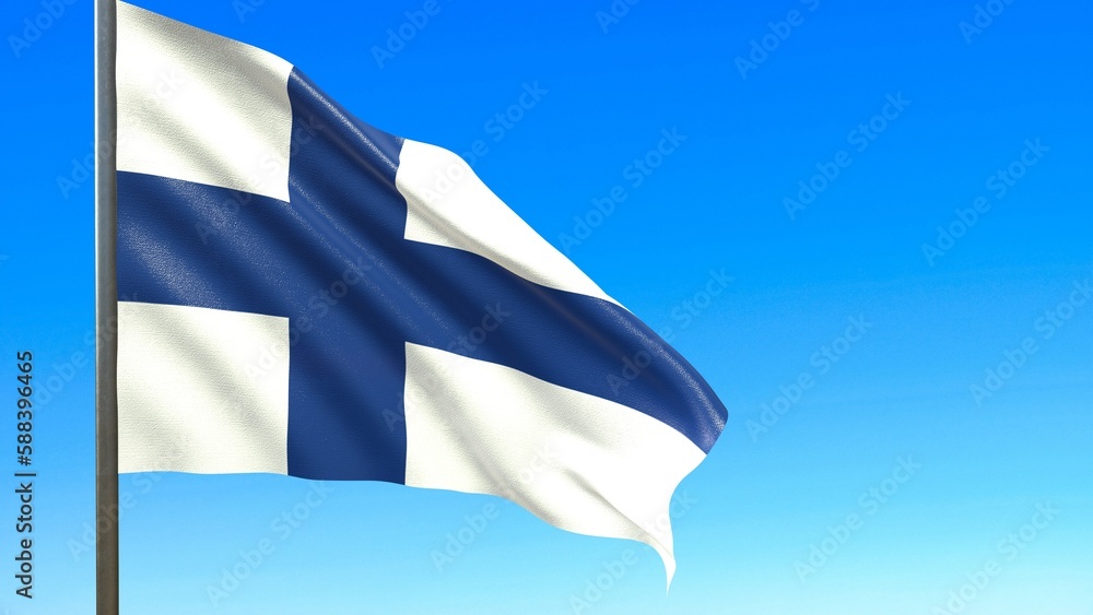 Fototapeta premium flag of finland against a blue sky 3d rendering