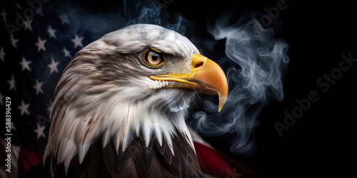 American eagle with USA flag in the smoke. Generative AI