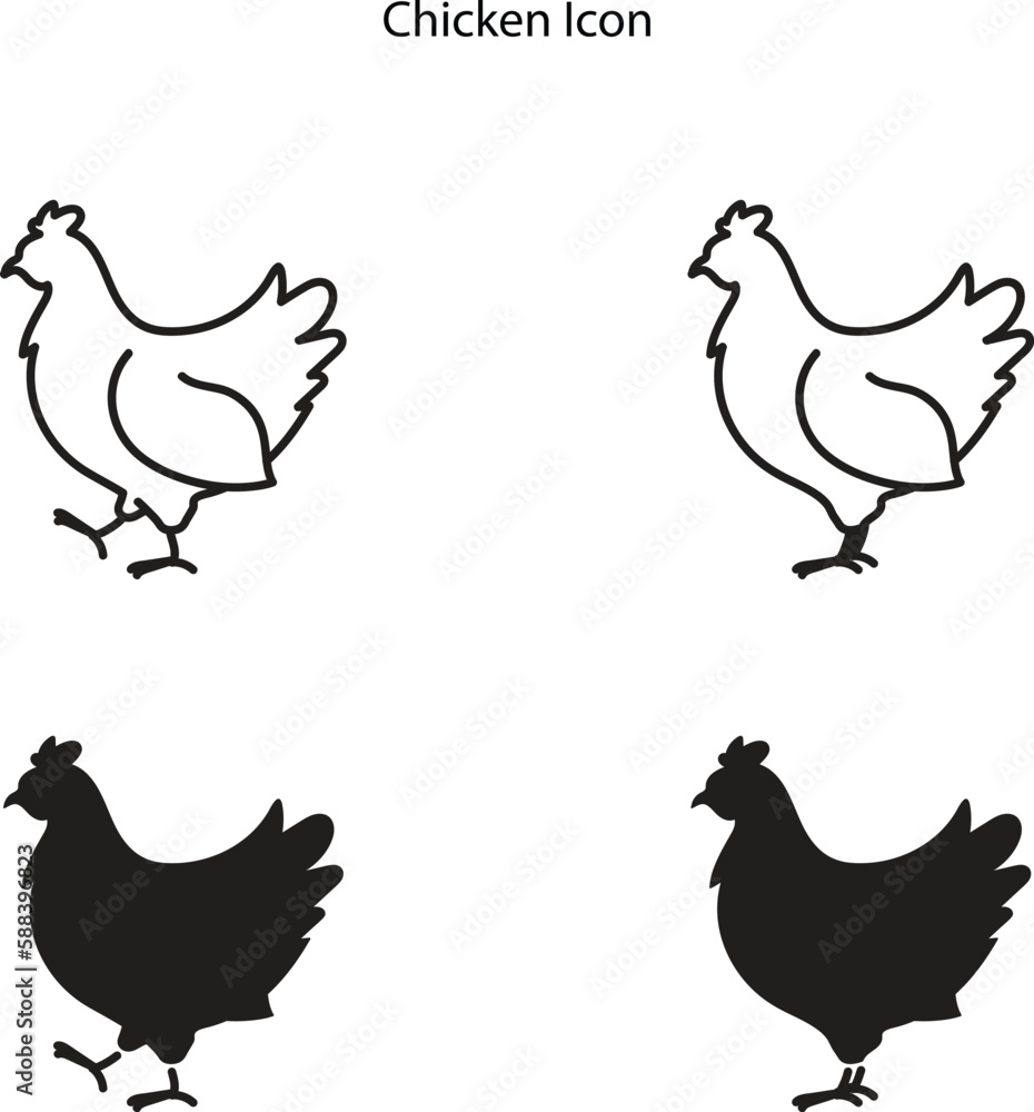 Chicken line and silhouette icon. Monochrome simple Chicken outline