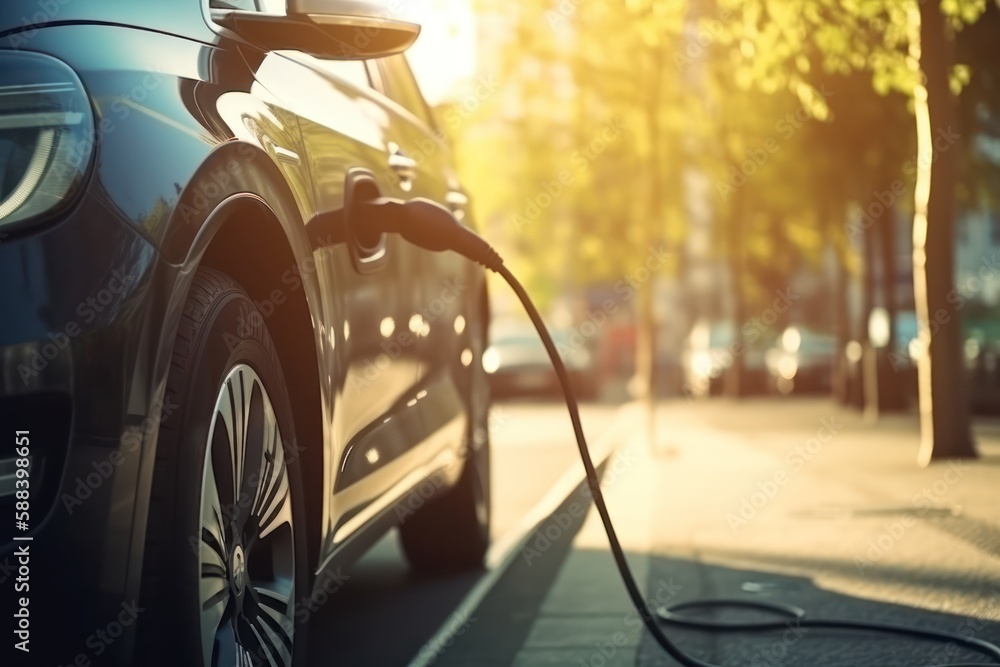 Electric car charging station, generative AI Electric car charging station, generative AI