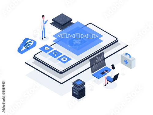 Predictive analytics in healthcare: utilizing data and statistical algorithms to forecast patient outcomes. Artificial intelligence in healthcare isometric illustration