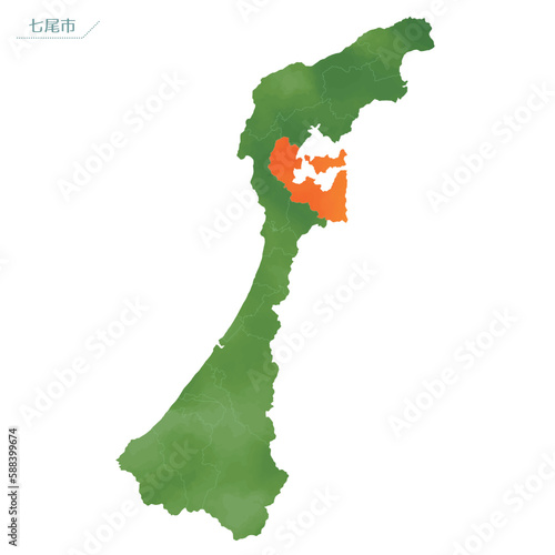 水彩風の地図　七尾市