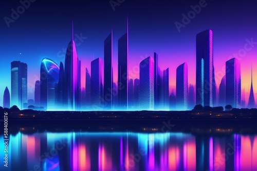 Cyber city skyline at night Created using generative AI.