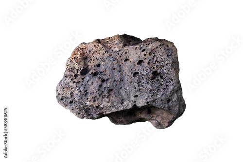 Cut out raw specimen of basalt rock isolated on white background.