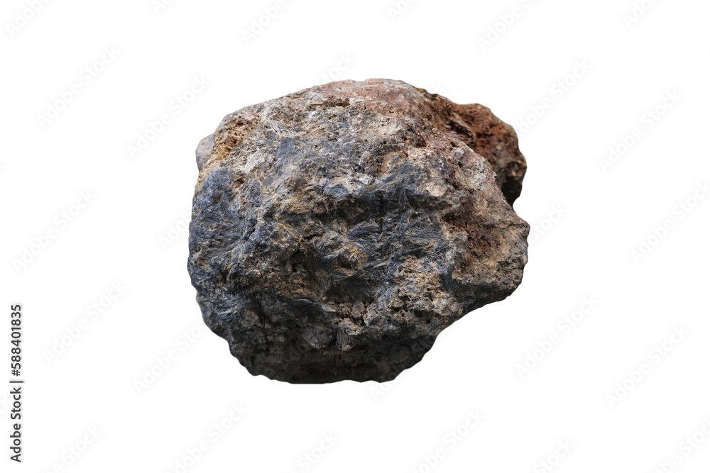 Raw specimen of Stibnite rock stone isolated on white background.