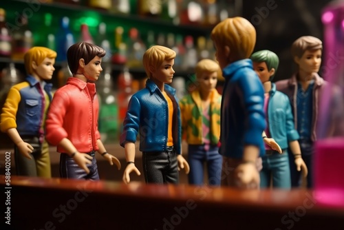 Fictional Gay Men - Plastic Dolls   Having fun at a colourful Gay Bar  Generative AI Illustration