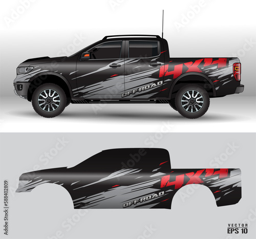 Racing car wrap design vector. Graphic abstract stripe racing background kit designs for wrap vehicle, race car, rally car_20230403