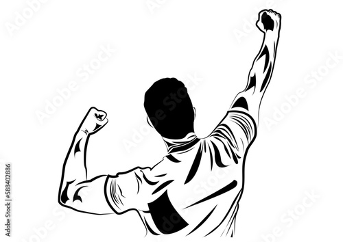 man rejoices in victory, winner, applause, hands up