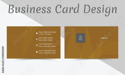 Modern and creative business card design template with QR code holder. Blue and black color theme. 