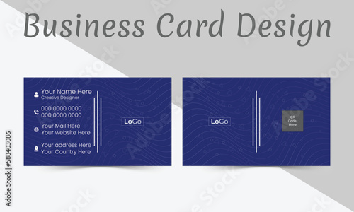 Modern and creative business card design template with image holder. Blue and black color theme. 
