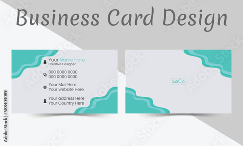 Creative and Clean Business card Template .White and Green color theme ..Horizontal orientation .Vector illustration print template