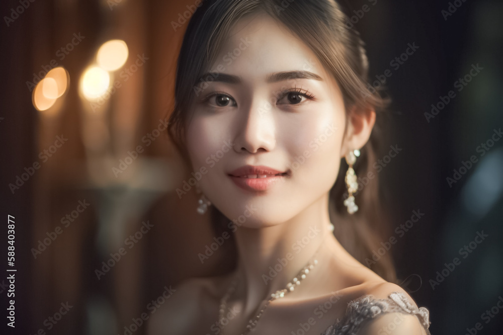 Silver Asian Princess Concept Mood and Tone with light and dress in Brightness Silver Theme. generative AI Silver Asian Princess Concept Mood and Tone with light and dress in Brightness Silver Theme. generative AI