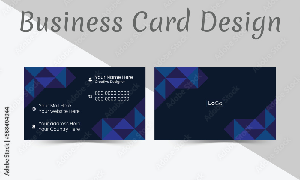 Modern, creative and luxurious business card design by using pattern. Blue and black color theme. Vector illustration ready print template.