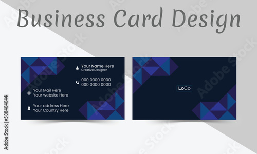 Modern, creative and luxurious business card design by using pattern. Blue and black color theme. Vector illustration ready print template.