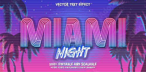 Retro Shiny 80's Miami Beach Vector Editable Text Effect Template