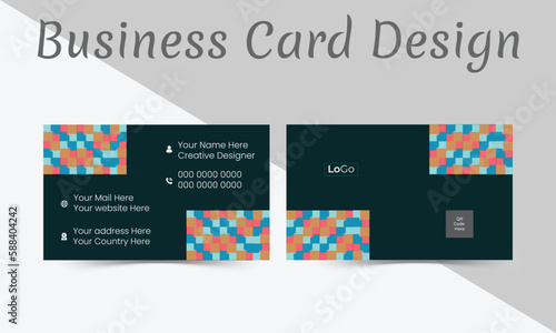 Modern, creative and luxurious business card design by using pattern. Blue and black color theme. Vector illustration ready print template.