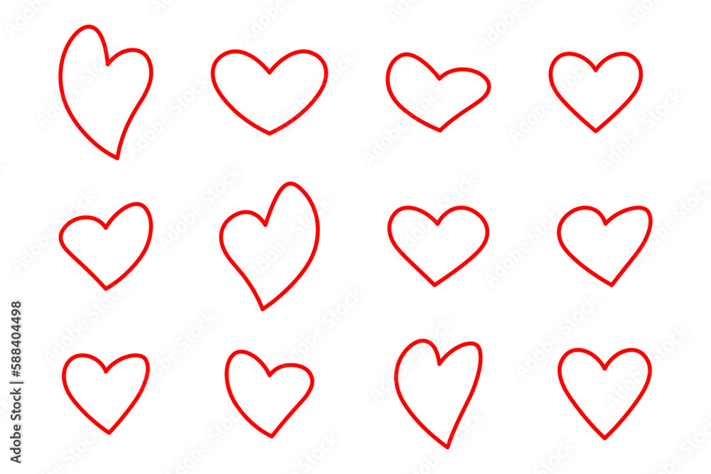 Red heart outline icon set Red heart outline icon set