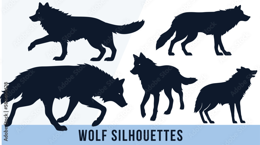 Collection of Detailed Wolf Silhouette Vectors