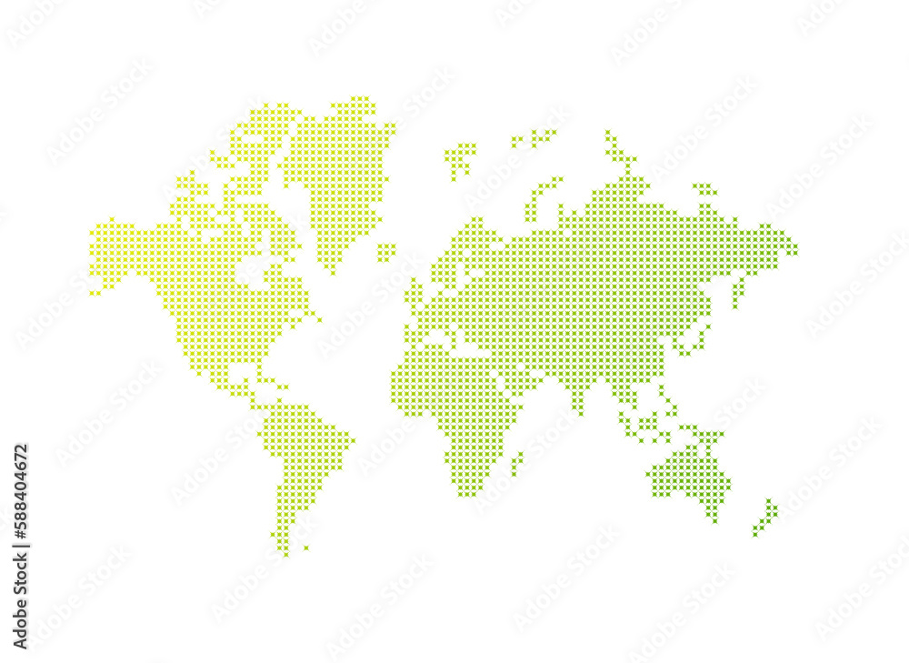 Fototapeta Illustration of a green world map made of stars on a transparent background