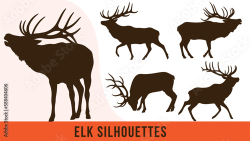 Collection of Detailed Elk Silhouette Vectors