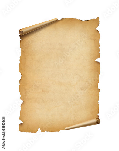 Old mediaeval paper sheet. Parchment scroll isolated on white © daboost