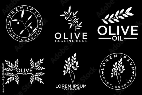 Olive tree logo. Extra virgin olive oil label icon. Tree of life symbol. Organic branch brand identity