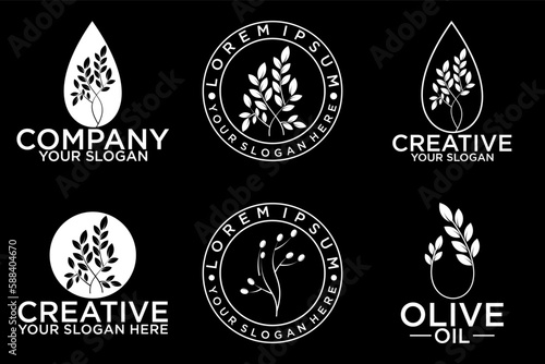 Olive tree logo. Extra virgin olive oil label icon. Tree of life symbol. Organic branch brand identity