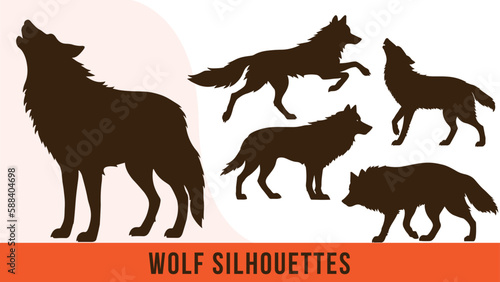 Collection of Detailed Wolf Silhouette Vectors