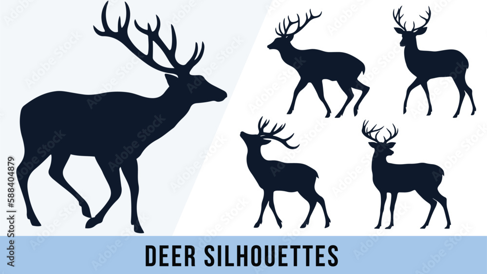 Naklejka premium Collection of Detailed Deer Silhouette Vectors