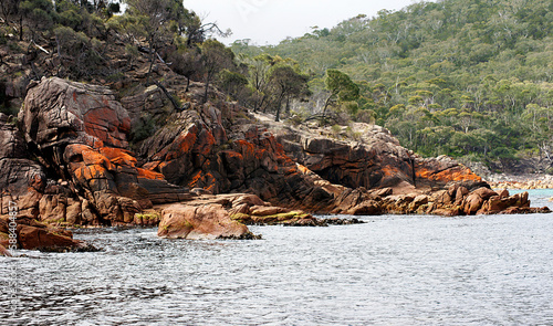 The Hazards, blocks of pink granite in the Wineglass Bay of Tasmania, Australia