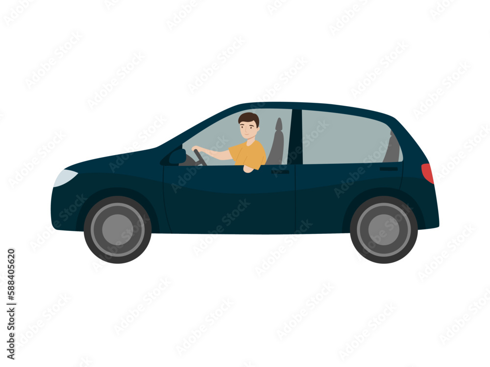 Obraz premium Young man with amputated hand driving a car. Handicapped person 