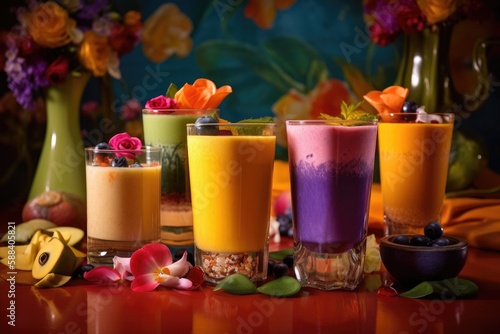 Wallpaper Mural Assorted flavors of fruit and vegetable smoothies | multilayered, multicolored and Rainbow colored | Generative AI Torontodigital.ca