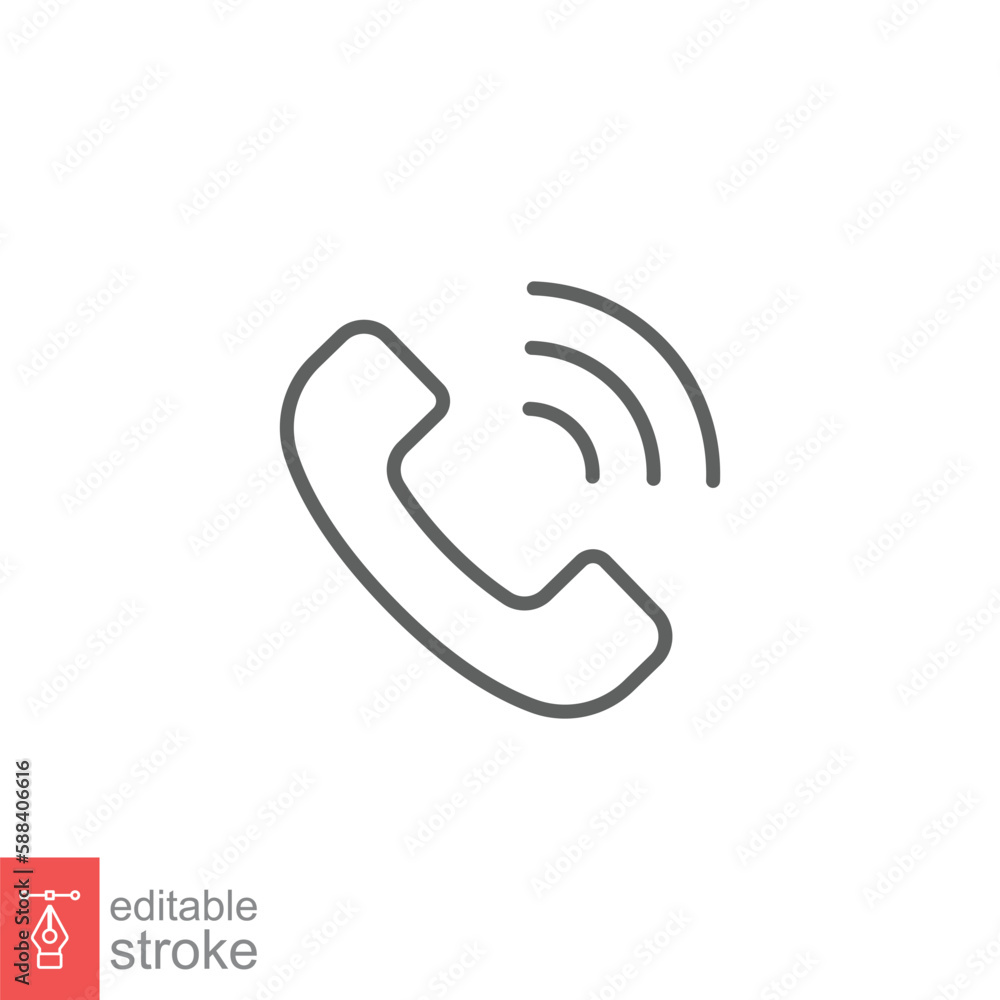 Phone call ringing icon. Telephone, incoming, receiver, communication concept. Simple outline style. Thin line symbol. Vector illustration isolated on white background. Editable stroke EPS 10. Phone call ringing icon. Telephone, incoming, receiver, communication concept. Simple outline style. Thin line symbol. Vector illustration isolated on white background. Editable stroke EPS 10.
