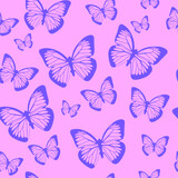 Cool Y2K Butterfly Seamless Pattern Vector Design. Trendy Groovy Background. Retro Vintage Texture.