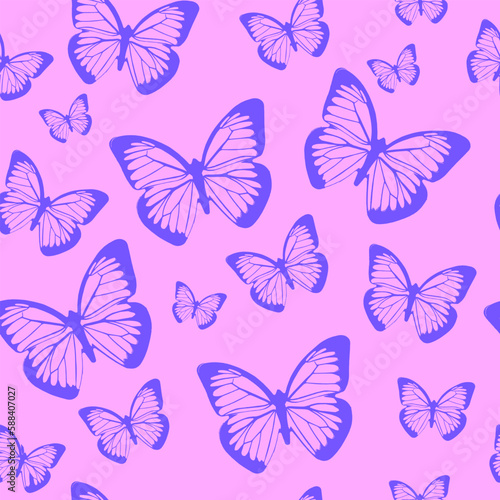 Cool Y2K Butterfly Seamless Pattern Vector Design. Trendy Groovy Background. Retro Vintage Texture.