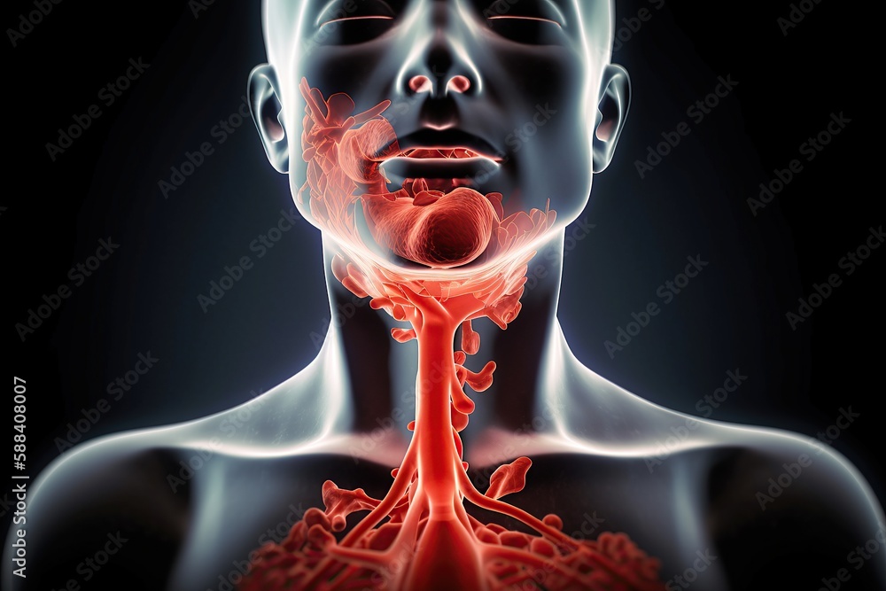 throat infected with mononucleosis created by generative AI - obrazy, fototapety, plakaty 