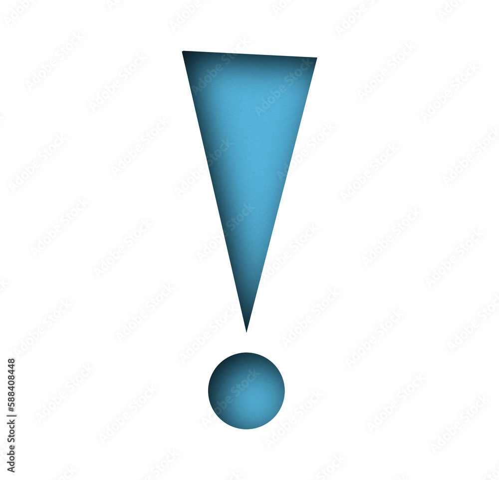 Light blue paper cut shape warning sign. Warning sign. Isolated on transparent background. Light blue paper cut shape warning sign. Warning sign. Isolated on transparent background.