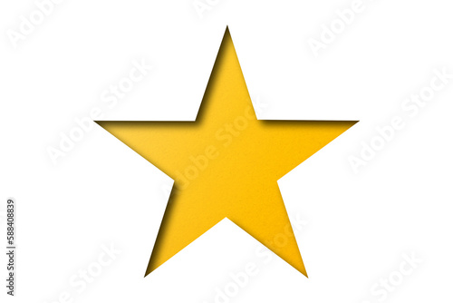 yellow paper cut into star shape isolated on transparent background