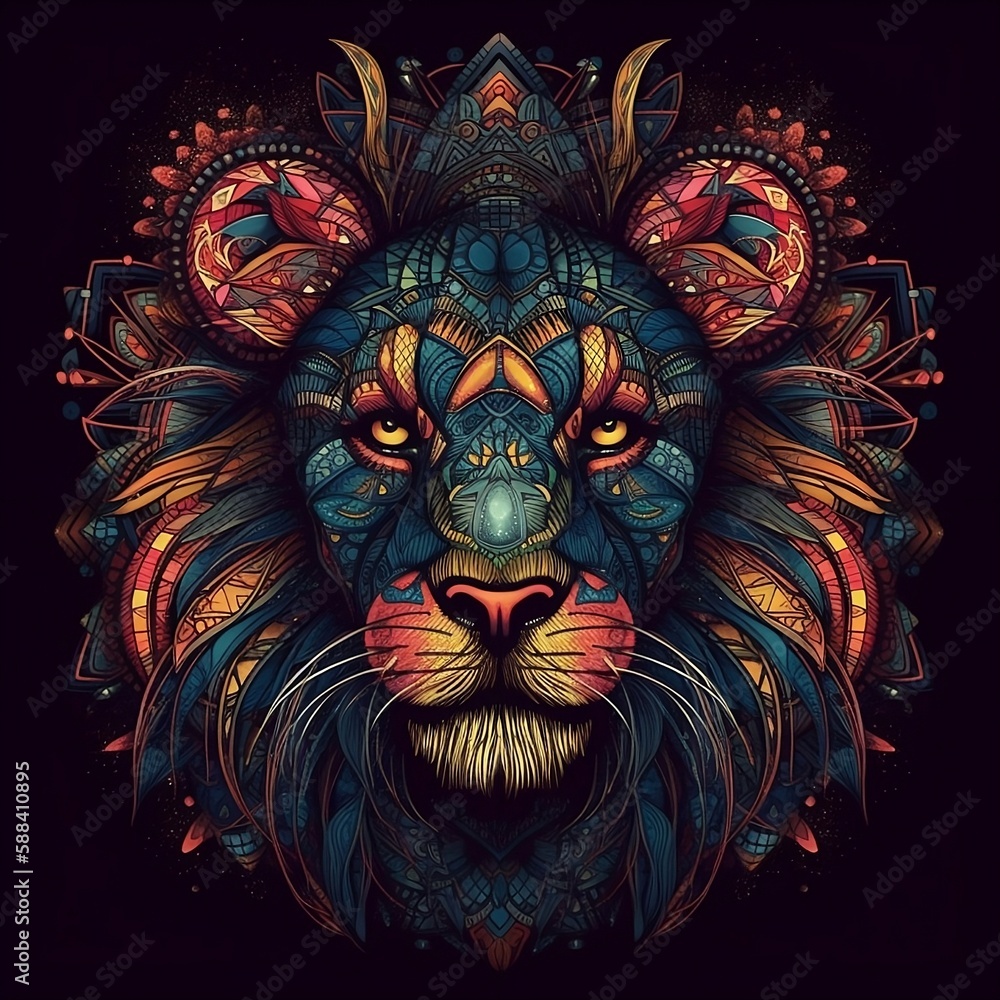 mandala lion generative AI, AI, generative mandala lion generative AI, AI, generative