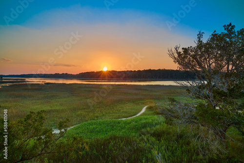 Sunset viewed from the observation tower at Skidaway Island State Park, GA.