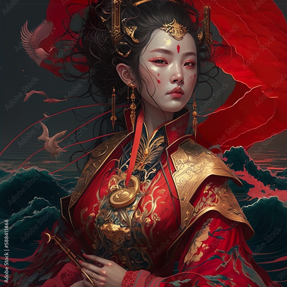 Divine Beauty An Ancient Japanese Goddess in Traditional Attire Stock