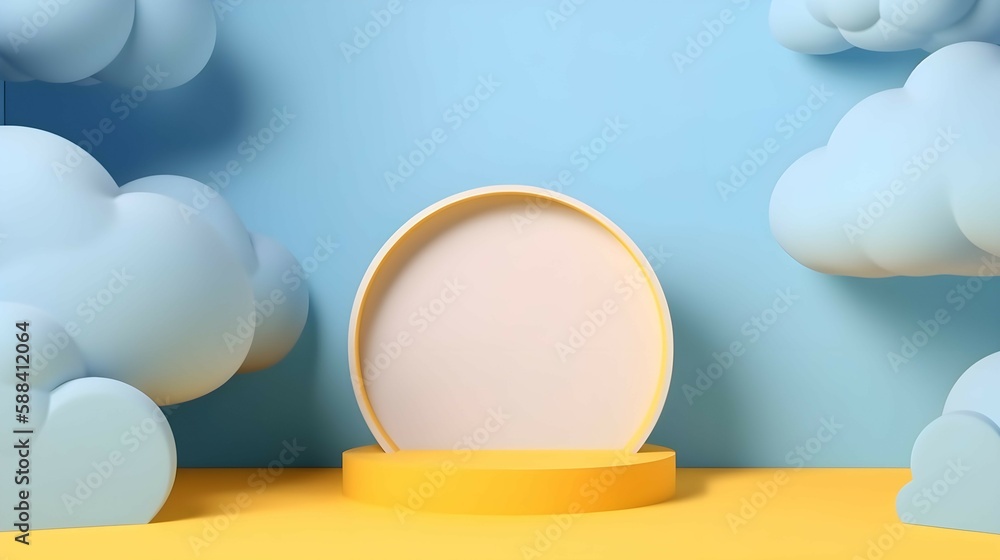 3D Render of Light Blue Product Display on Yellow Base
