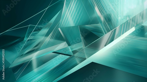 3D Render of Teal Abstract Ethereal Glass Shards Background