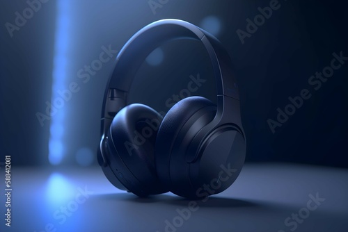 3D Render of Black Headphones with Dark Background